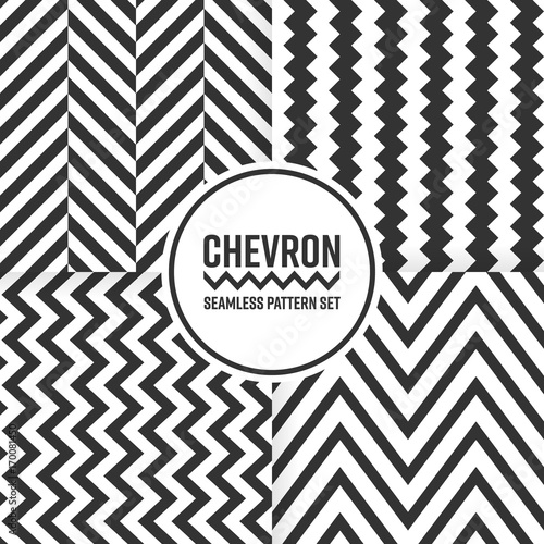 Chevron seamless pattern background set. Black and white vector illustration.