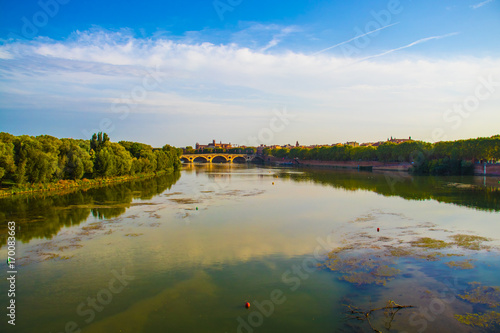 View of the river and the bridge during a drought. Toulouse.France