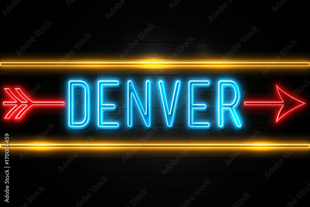 Denver - fluorescent Neon Sign on brickwall Front view Denver - fluorescent Neon Sign on brickwall Front view