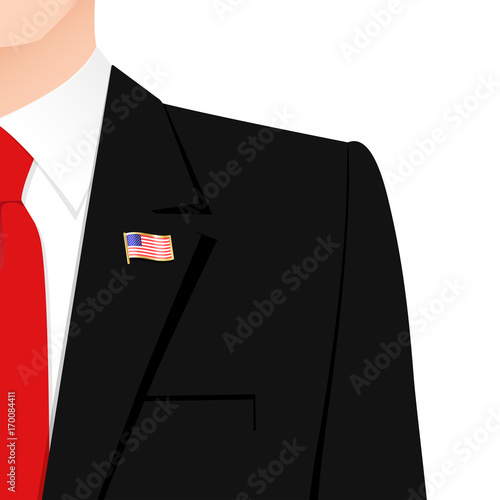 silhouette of a man in a business suit with a badge on his chest, politician in a red tie