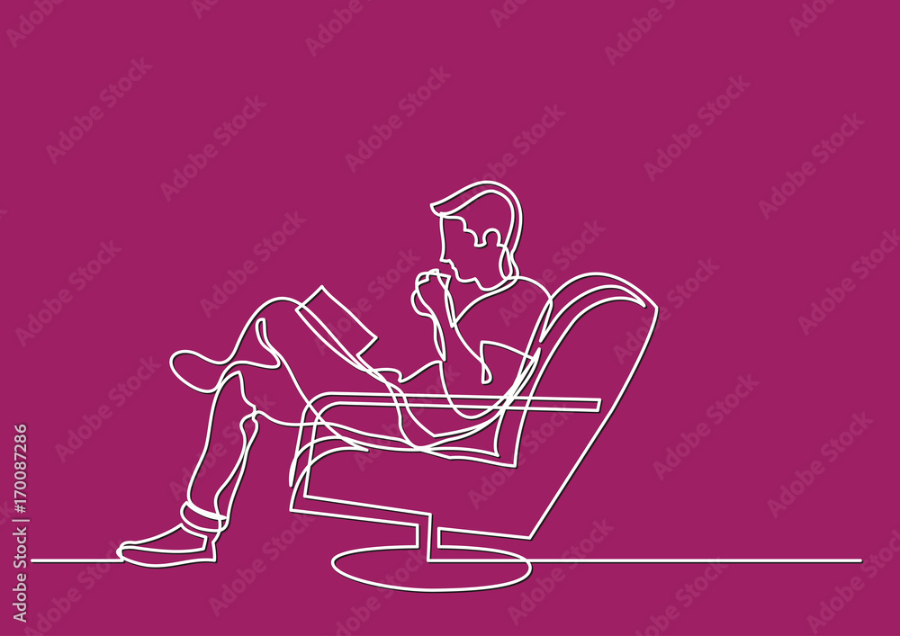 one line drawing of man sitting and reading