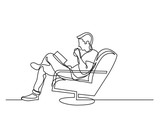 one line drawing of man sitting and reading
