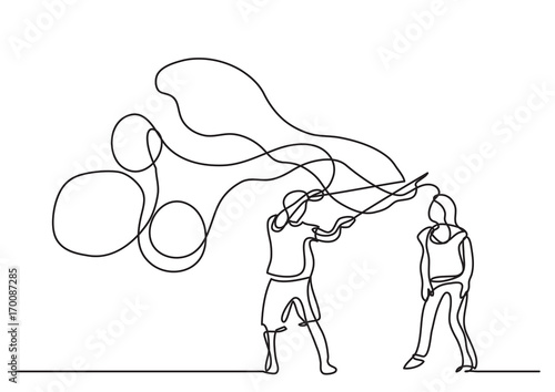one line drawing of couple making soap bubbles
