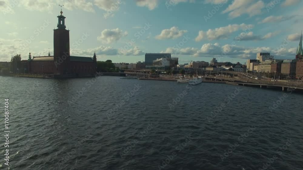 Drone shot of Stockholm Town Hall and cityscape Drone shot of Stockholm Town Hall and cityscape