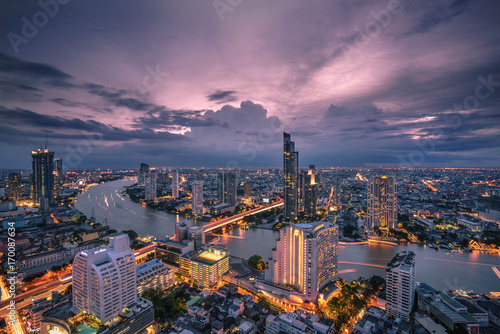 Bangkok - August 27 : view from the state tower 49 th floor in the twilight time on August 27, 2017. © wthitiworasith