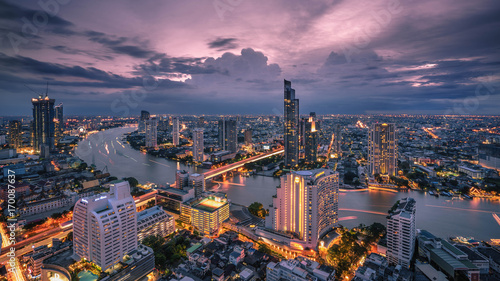 Bangkok - August 27 : view from the state tower 49 th floor in the twilight time on August 27, 2017.