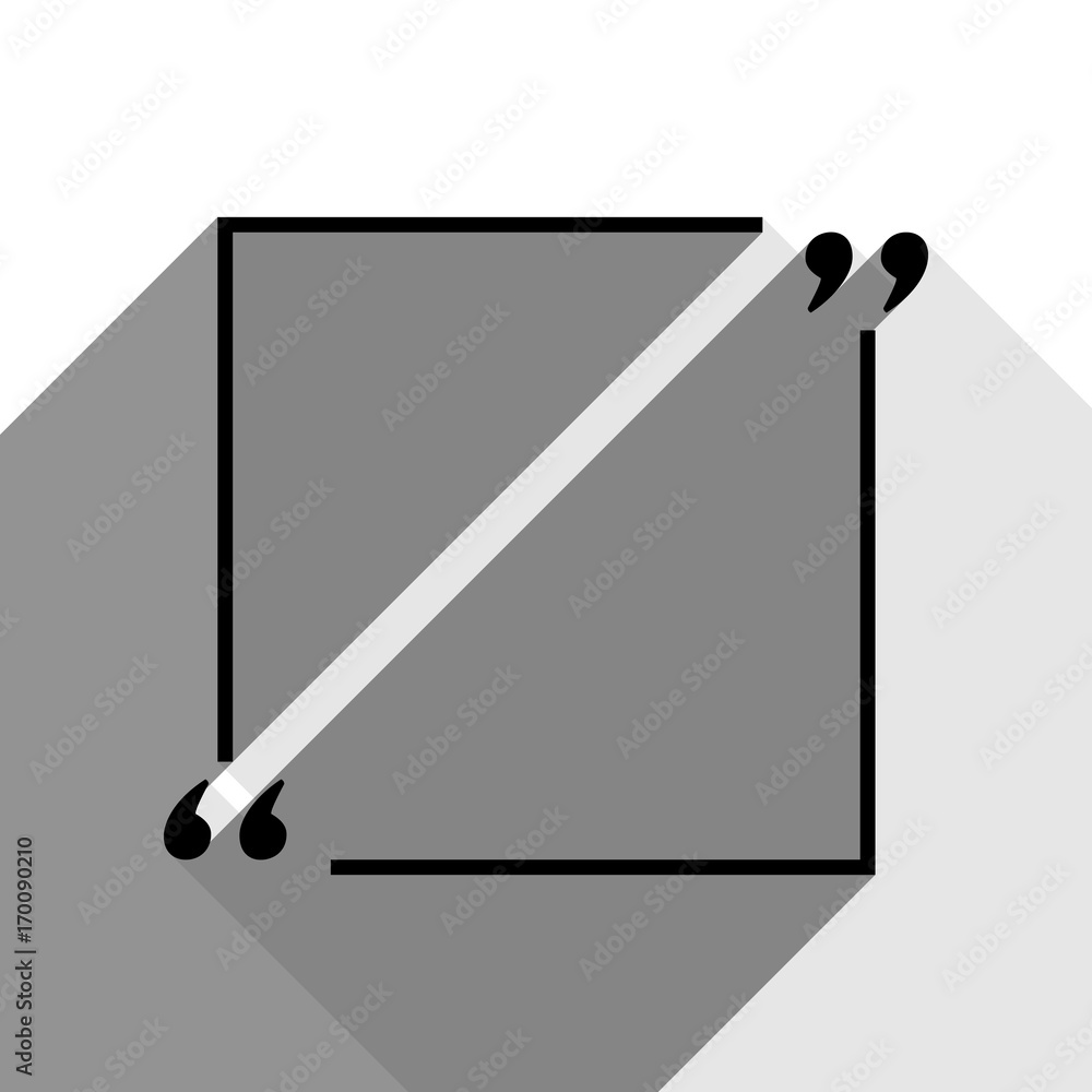 Text quote sign. Vector. Black icon with two flat gray shadows on white background. Text quote sign. Vector. Black icon with two flat gray shadows on white background.