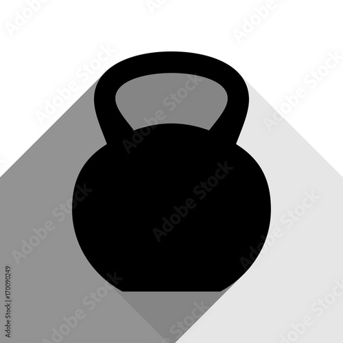 Fitness Dumbbell sign. Vector. Black icon with two flat gray shadows on white background.