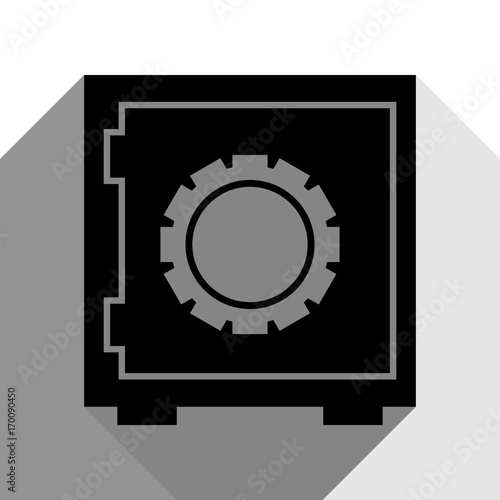 Safe sign illustration, crib, vault, lock box. Vector. Black icon with two flat gray shadows on white background.