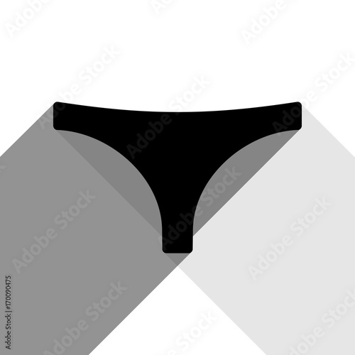 Women's panties sign. Vector. Black icon with two flat gray shadows on white background.