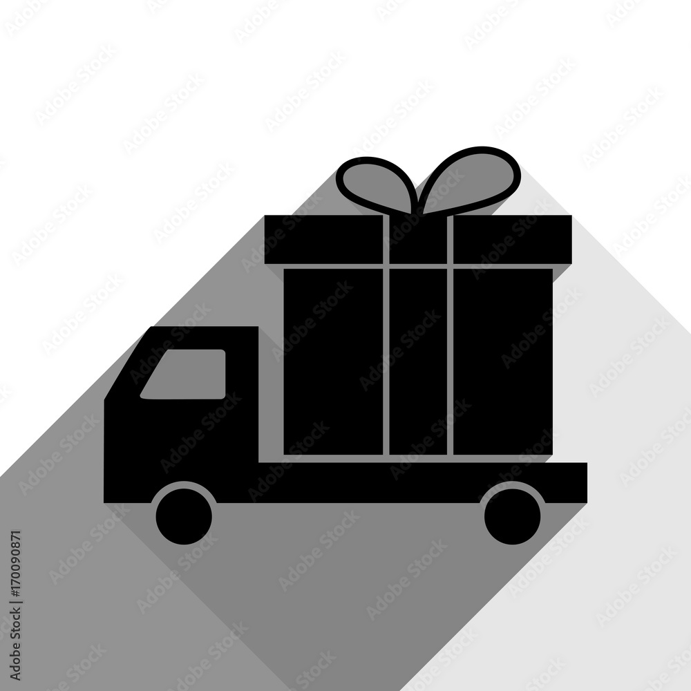 Delivery gift sign. Vector. Black icon with two flat gray shadows on white background. Delivery gift sign. Vector. Black icon with two flat gray shadows on white background.