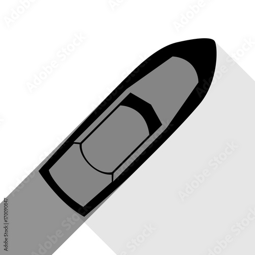 Boat sign. Vector. Black icon with two flat gray shadows on white background.