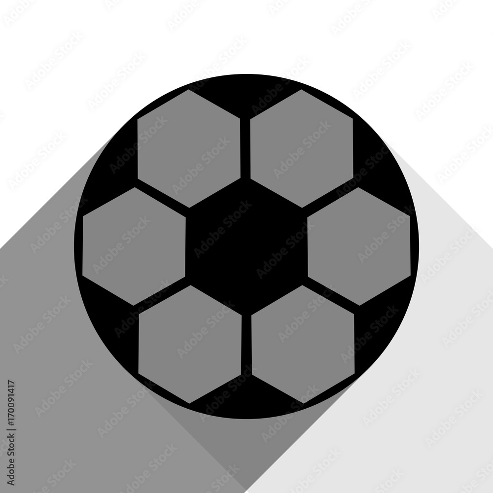 Soccer ball sign. Vector. Black icon with two flat gray shadows on white background. Soccer ball sign. Vector. Black icon with two flat gray shadows on white background.