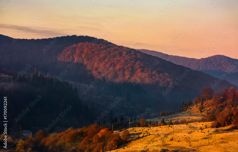 warm sunrise in mountainous countryside