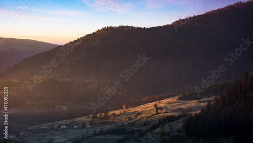 warm sunrise in mountainous countryside