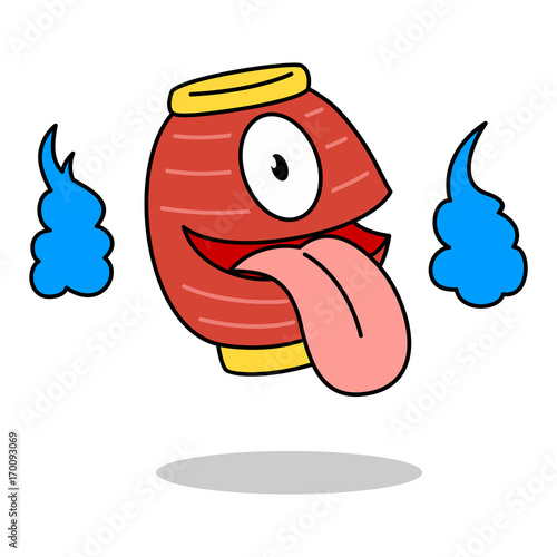 Japanese ghost, Chochin-obake or a paper lantern ghost with one eye
and a long tongue protruding from an open mouth, Vector Illustration