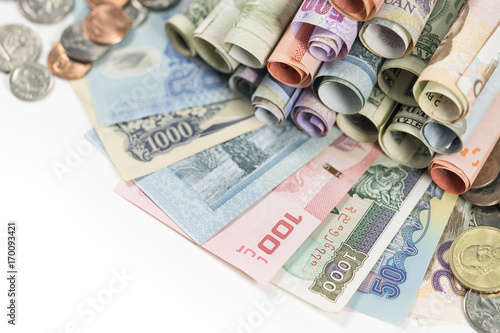 close up money cash and coins on white background 