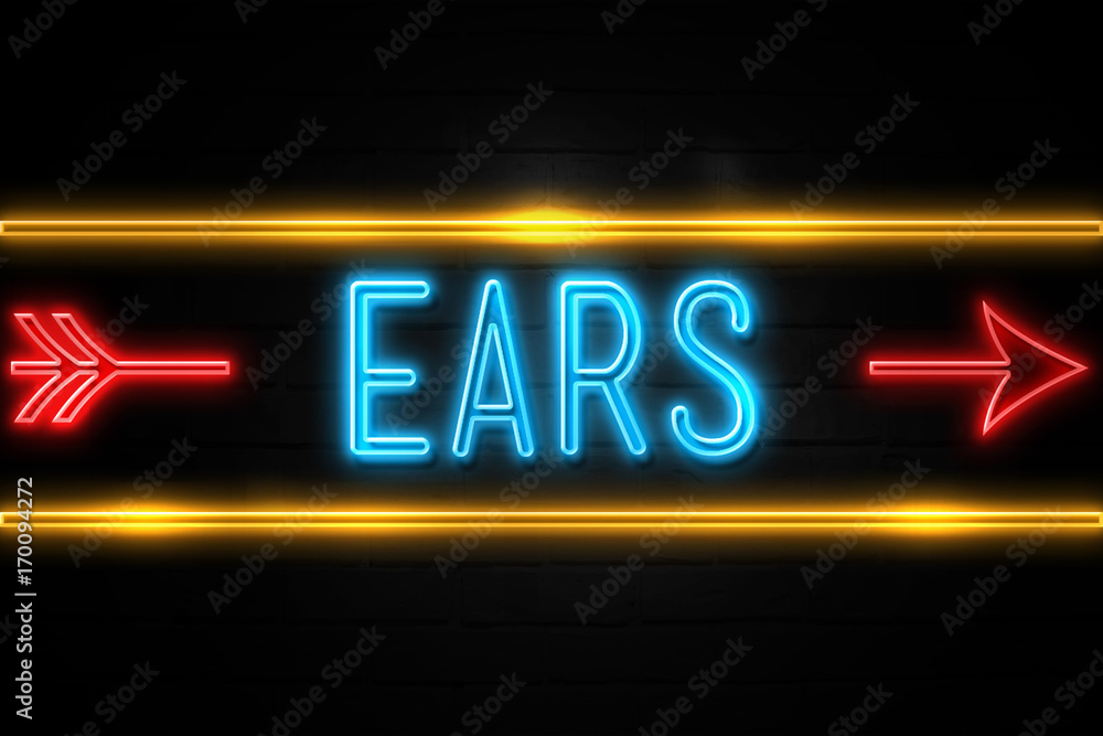 Obraz premium Ears - fluorescent Neon Sign on brickwall Front view