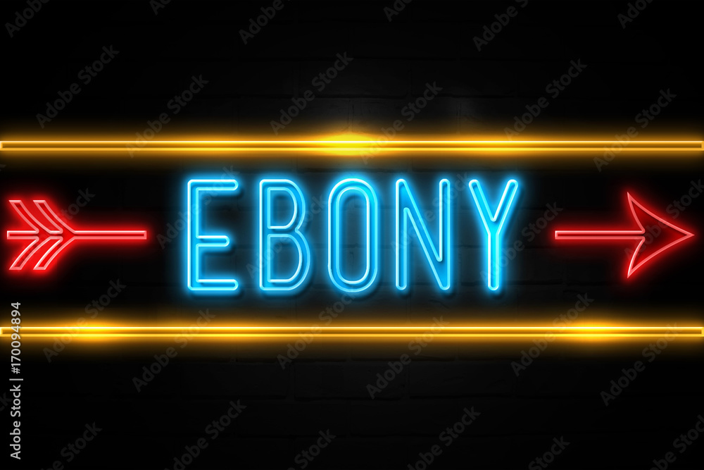 Ebony  - fluorescent Neon Sign on brickwall Front view