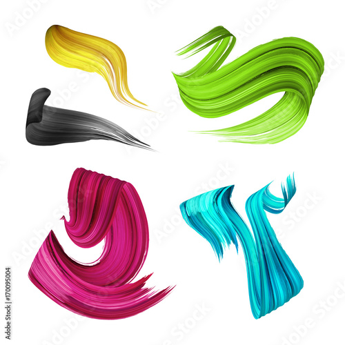 3d render, abstract brush stroke, paint splash, splatter, colorful curl, artistic spiral, vivid ribbon
