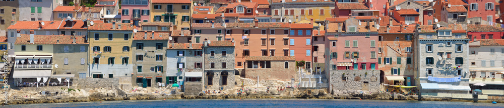 Historic old town of Rovinj Istria Croatia water front panorama.