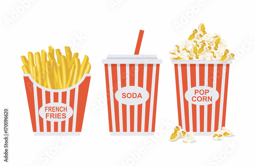 Soda, french fries and Popcorn 