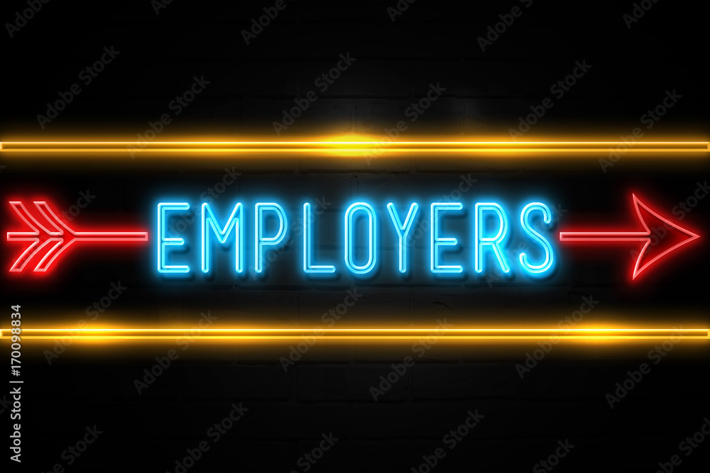 Employers  - fluorescent Neon Sign on brickwall Front view