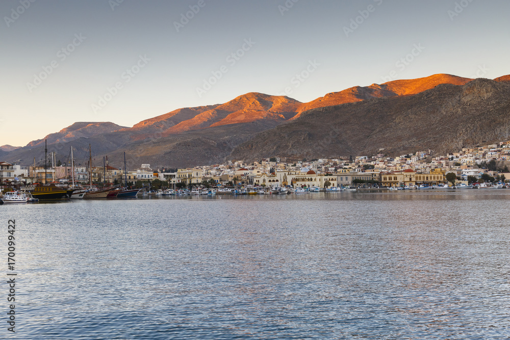 View of the port in Kalymnos town, Greece.
