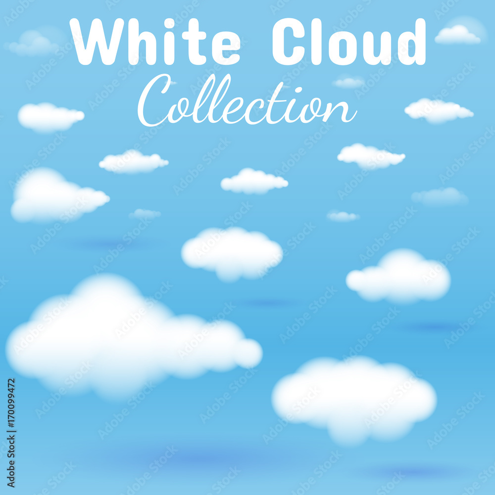 Set of realistic white cumulus clouds with foggy edge. Vector design element Set of realistic white cumulus clouds with foggy edge. Vector design element
