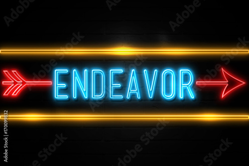 Endeavor  - fluorescent Neon Sign on brickwall Front view