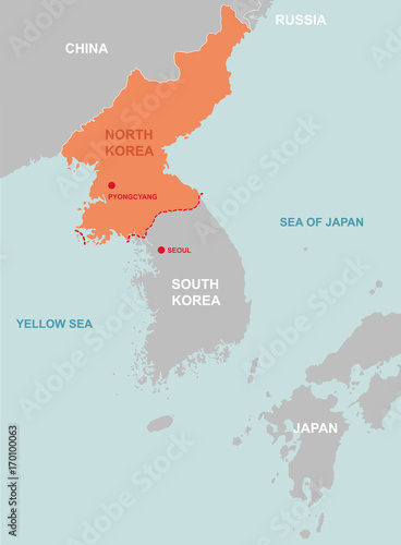 North korea and surrounding countries map [vector]