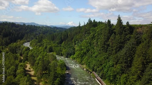 Mt Hood aerial over the Hood River