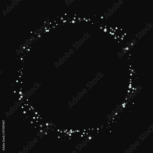 Amazing falling snow. Round shape with amazing falling snow on black background. Vector illustration.