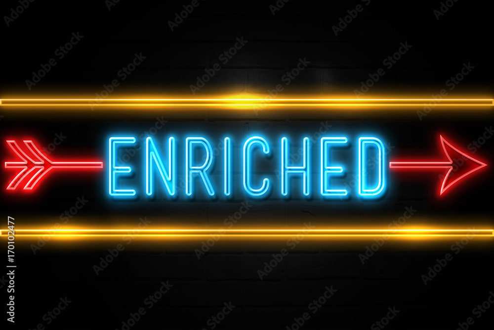 Enriched  - fluorescent Neon Sign on brickwall Front view