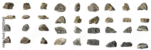 Obraz na plátně Group Set Stones isolated on white background