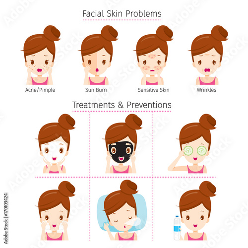 Girl With Problems On Face And Method to Treatment And Prevention, Facial, Beauty, Cosmetic, Makeup, Treatment, Healthy