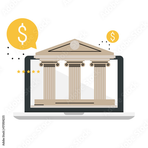 Banking and financial services. Online banking technology, bank building, internet financial service, financial investments flat vector illustration design for mobile and web graphics