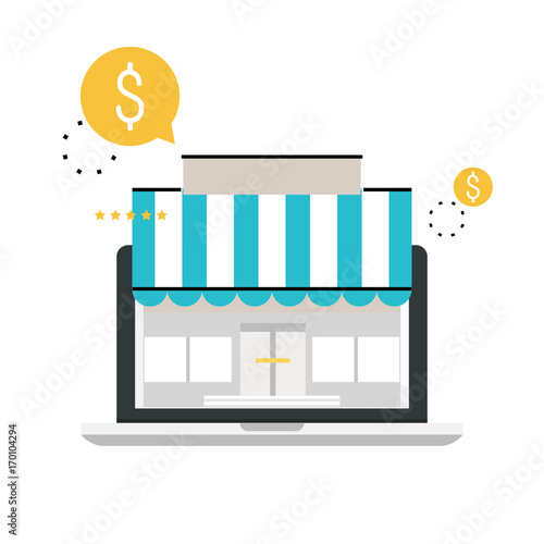 Online store, online shopping, e-shopping, e-commerce, purchasing online, sale flat line vector illustration design for mobile and web graphics