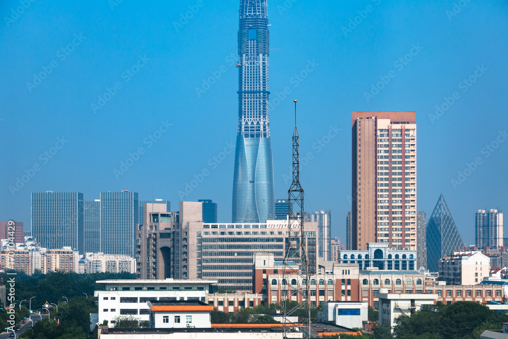 architectural complex against sky in downtown tianjin,china.