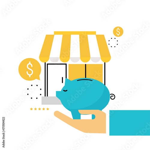 Online store, online shopping, e-shopping, e-commerce, purchasing online, sale, discounts flat line vector illustration design for mobile and web graphics