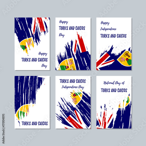 Turks and Caicos Patriotic Cards for National Day. Expressive Brush Stroke in National Flag Colors on white card background. Turks and Caicos Patriotic Vector Greeting Card.
