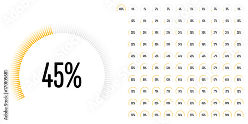 Set of circular sector percentage diagrams from 0 to 100 ready-to-use for web design, user interface (UI) or infographic - indicator with yellow