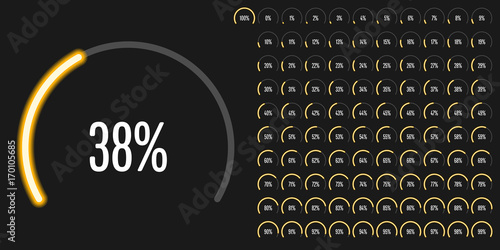 Set of circular sector percentage diagrams from 0 to 100 ready-to-use for web design, user interface (UI) or infographic - indicator with yellow