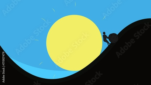 The Myth of Sisyphus Pushing a Rock Uphill