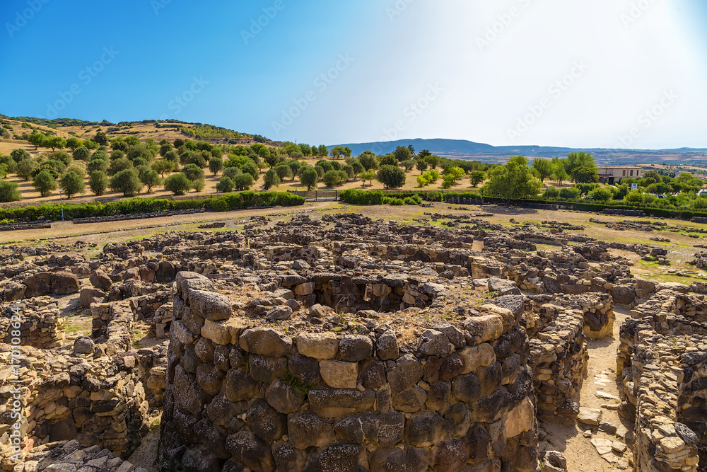 Barumini, Sardinia, Italy. Ruins of the prehistoric nuragic complex Su Nuraxi. UNESCO World Heritage List.