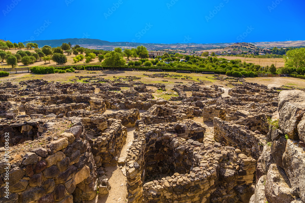 Barumini, Sardinia, Italy. View of prehistoric nuragic complex of Su Nuraxi di Barumini. UNESCO World Heritage List.
