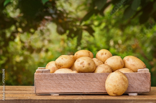 potatoes in wooden crate