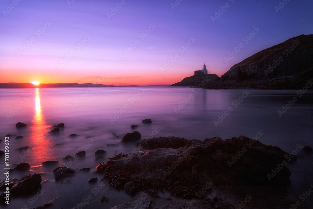 A calm morning at Mumbles lighthouse in Swansea, South Wales, UK