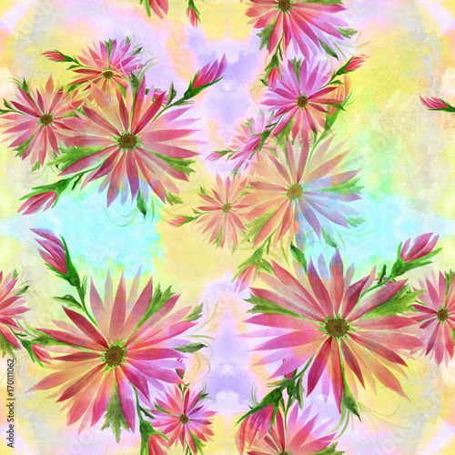 Flowers - decorative composition. Watercolor. Seamless pattern. Use printed materials, signs, items, websites, maps, posters, postcards, packaging.
