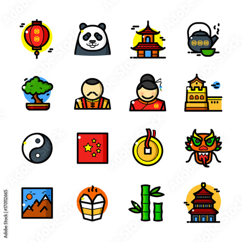 China icons set, vector illustration